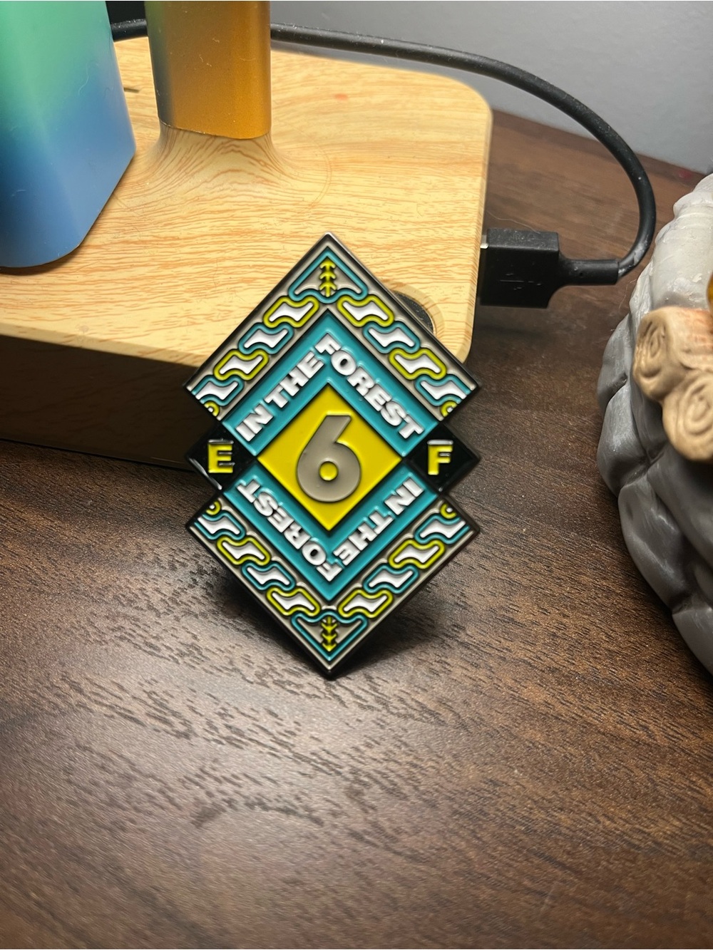 Electric Forest In The Forest 6 Enamel Pin - Teal, Yellow, Black